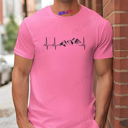 Mountain Heartbeat T-shirt for Men Climbing Hiking Graphic Y2k Tops Casual Streetwear Short Sleeve Tees Men's Oversized Clothing