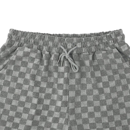 Men's Summer Checkered Loose Two-piece Sports Leisure Suit Short Sleeve T-shirt Shorts Casual Suit Plus Size Fashion Men's Suit
