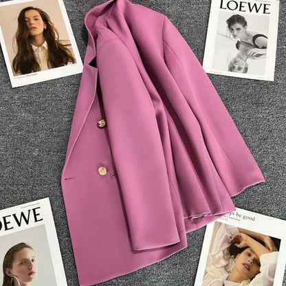 Autumn Blazer Elegant Women's Jacket Chic Casual Double Breasted Suit Korean Winter Fashion Coats Slim Fit Office Lady Outwear