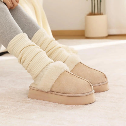 Litfun Fuzzy Platform Slippers For Women Winter Warm House Shoes With Memory Foam Outdoor Anti-Slip Fashion Fur Fluffy Slippers