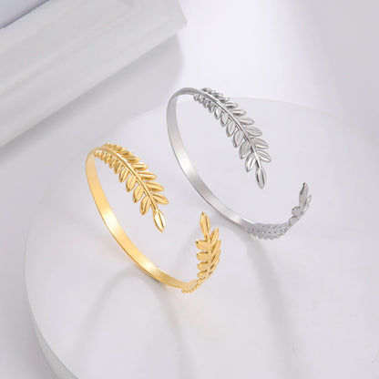 Skyrim Stainless Steel Greek Roman Laurel Leaf Bracelet for Women Gold Color Wheat Ears Boho Bangle Jewelry Valentine's Day Gift