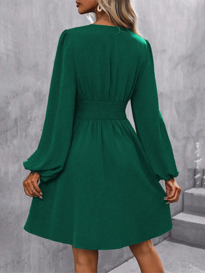 2025 Asymmetric Neck Lantern Sleeve Dress Women Winter Knit Dress with Waist Shirring Bodycon Long Maxi Dress