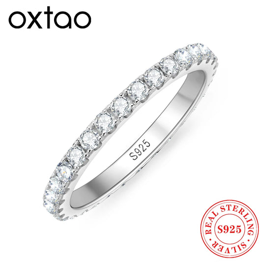 OXTAO D VVS1 All Moissanite Diamond Ring for Women Sterling Silver 925 Wedding Bridal Band Engagement Rings Jewelry Certified