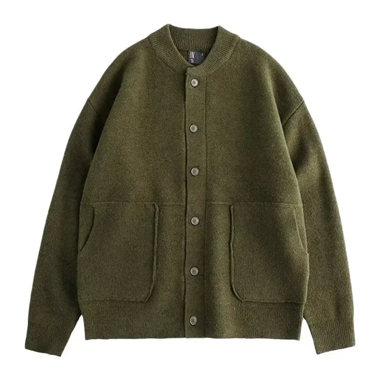 Knitted Cardigan Men Single Breasted Sweaters Long Sleeve O Neck Jumpers Solid Button Loose Fit Casual 2025 Winter Outerwear