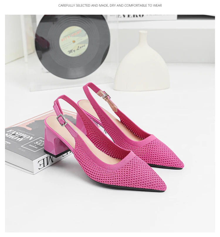 Summer Women's High Heel Sandals Knitted Small Hole Breathable Shoes 2025 New Style (6cm High)