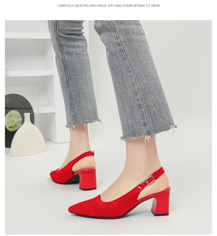 Summer Women's High Heel Sandals Knitted Small Hole Breathable Shoes 2025 New Style (6cm High)