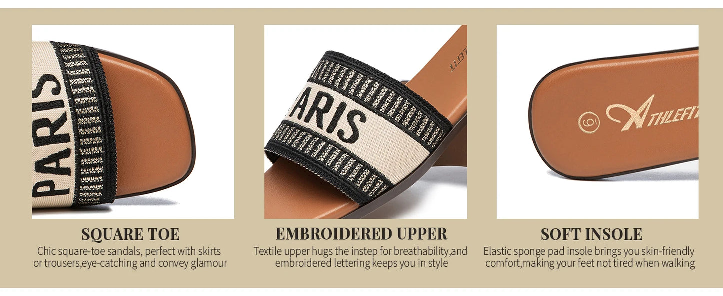 Summer Women Letter Flat Sandals Casual Comfortable Slip Slide 2024 Fashion Vintage Slippers Shoes Classic New