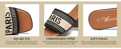 Summer Women Letter Flat Sandals Casual Comfortable Slip Slide 2024 Fashion Vintage Slippers Shoes Classic New