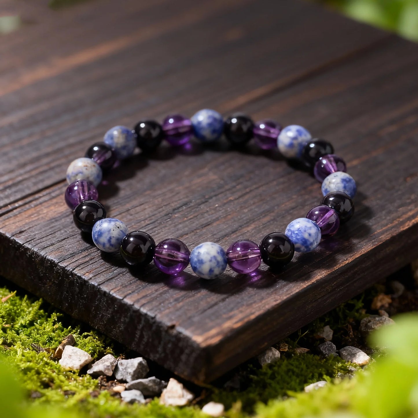 Gorgeous Winter Accessories Black Purple Blue Patterned Stone Amethyst Bracelets for Girlfriend Travel Bracelet Beads
