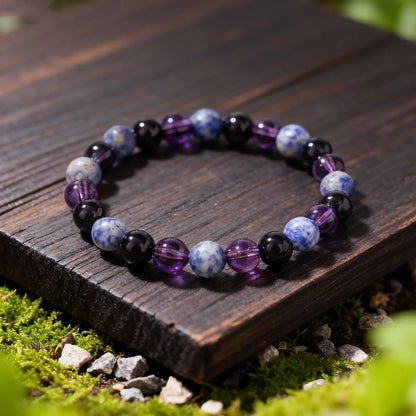 Gorgeous Winter Accessories Black Purple Blue Patterned Stone Amethyst Bracelets for Girlfriend Travel Bracelet Beads