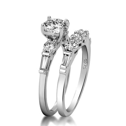 2Pcs Cubic Zirconia Engagement Ring Set |  Plated Bridal Wedding Band for Women