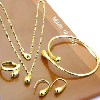 4pcs/set Light Luxury Earrings Ring Bracelet Necklace Set Vintage Personality Women Water Drop Four-piece Fashion Jewelry Set