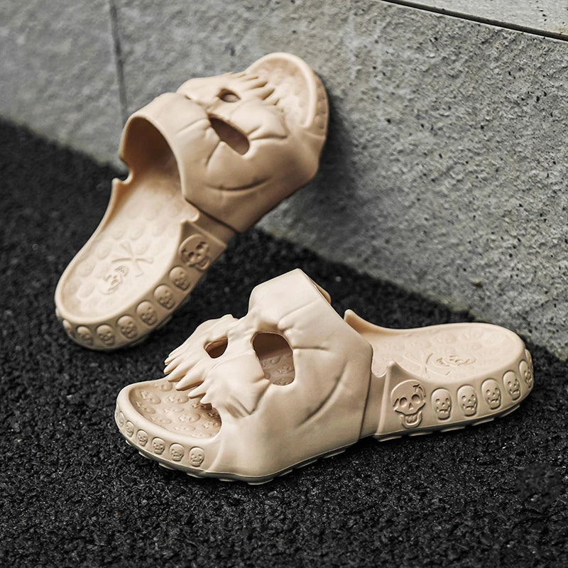 Punk Metal Skull Slippers Summer Men Slippers Novelty Outdoor Clogs Beach Sandals Non-slip Indoor Home Slides Couples Shoes 47