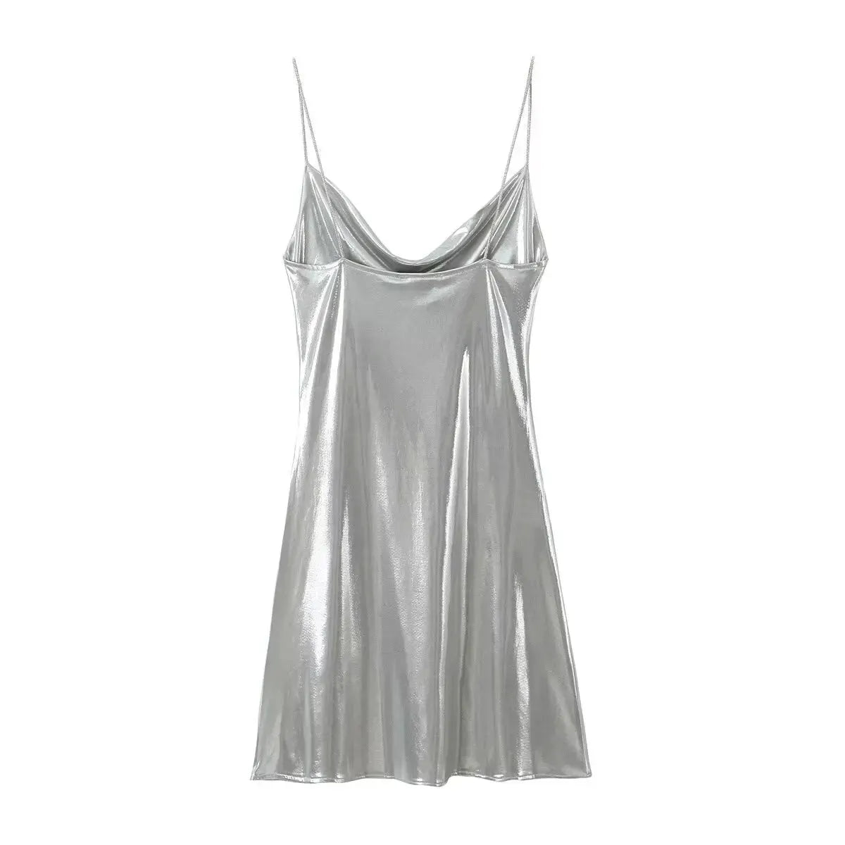 Summer Women Shinning Metallic Color Sling Mini Dress Female Chic Pleat Design Casual Slim Party Vestidos DS5000