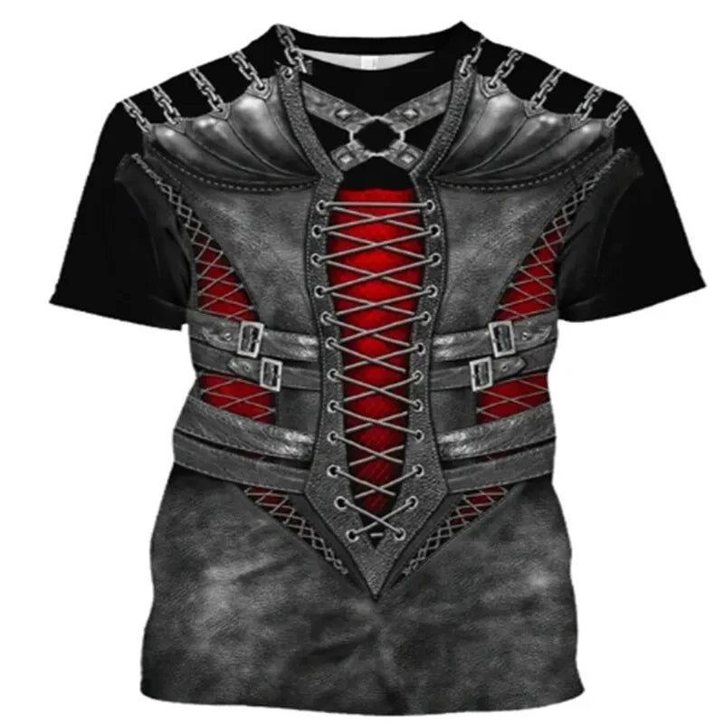 Fun Cosplay 3D Printed Armor Jacket For Men Personality Street Hip Hop Crew Neck Short Sleeve Avant-garde Cowboy Warrior T-shirt