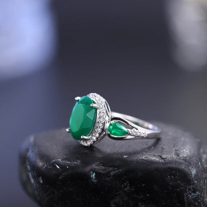 Gem's Ballet 3.73Ct Natural Green Agate Gemstone Ring Solid 925 Sterling Silver For Women Vintage Onyx Rings Fine Jewelry