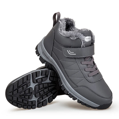 Winter Men Boots Leather Waterproof Outdoor Non-slip Hiking Shoes Unisex Men Women Warm Plush Ankle Boot Big Size 47 48