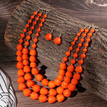 Three Layer Necklace Jewelry Set Party Wedding Bib Beads Necklace Earrings For Women Choker African Necklace Earrings Sets