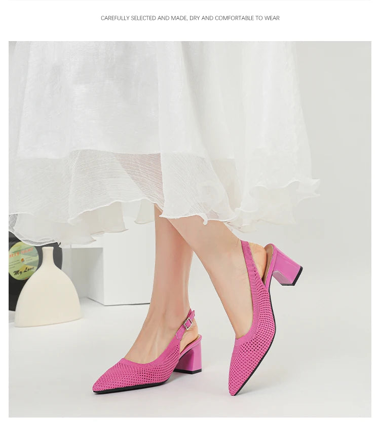Summer Women's High Heel Sandals Knitted Small Hole Breathable Shoes 2025 New Style (6cm High)