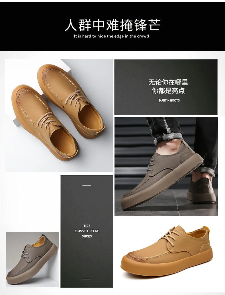 2026 Men Brogue Casual Shoes Men Genuine Leather Shoes Work Boots Business Casual Sneakers Work Personalized Fashionable Shoes