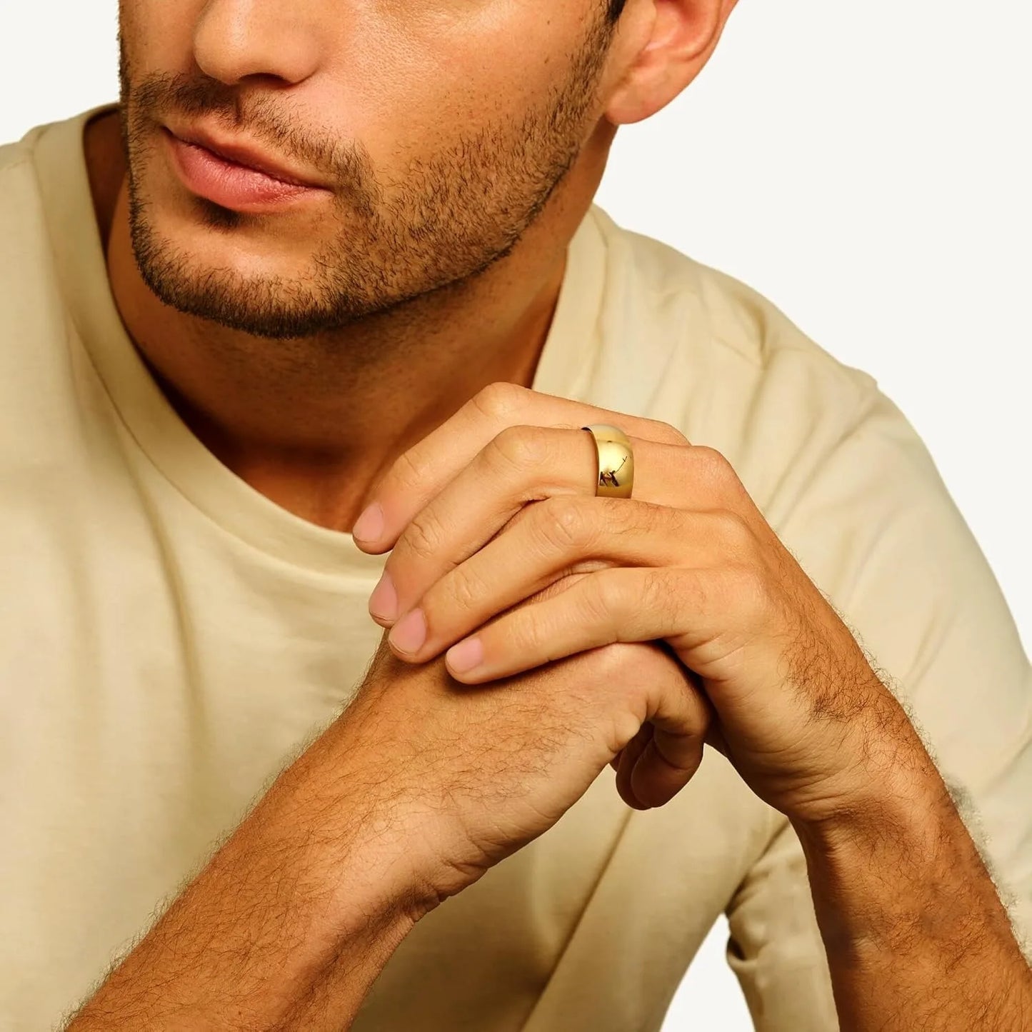 14K Gold Plated Ring for Women Men Thick Thin Pinky Thumb Ring Wedding Band Ring Non Tarnish Plain Domed Comfort Fit Size 6 -10