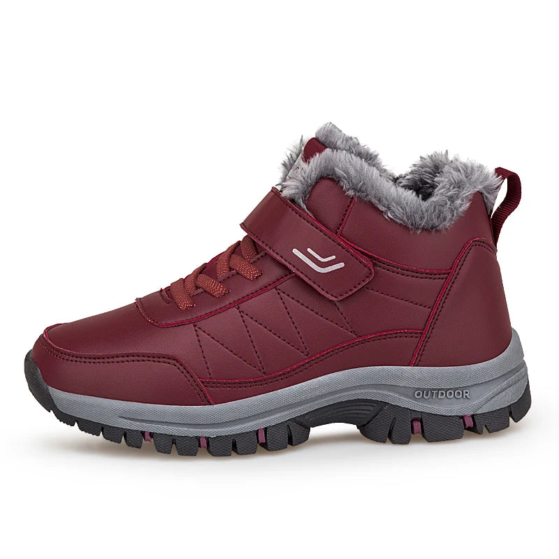Winter Men Boots Leather Waterproof Outdoor Non-slip Hiking Shoes Unisex Men Women Warm Plush Ankle Boot Big Size 47 48