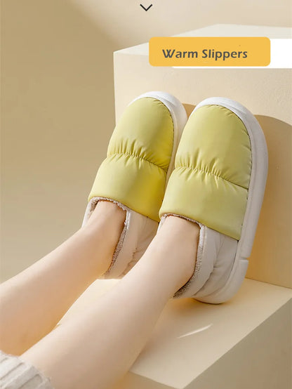 Big Size 48 49 Winter Warm Slippers Men Down Waterproof Soft Bottom Home Shoes Plush Women Indoor House Couples Anti Slip Slides