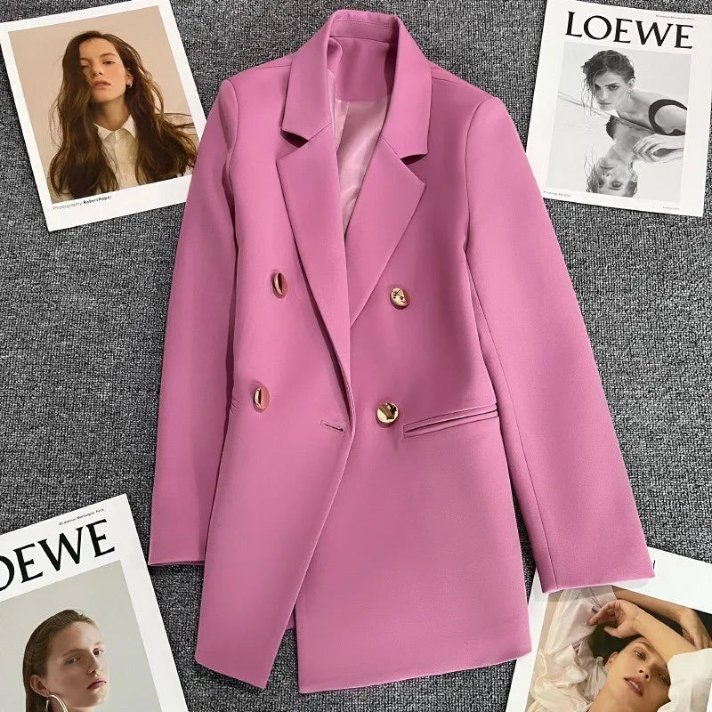 Autumn Blazer Elegant Women's Jacket Chic Casual Double Breasted Suit Korean Winter Fashion Coats Slim Fit Office Lady Outwear