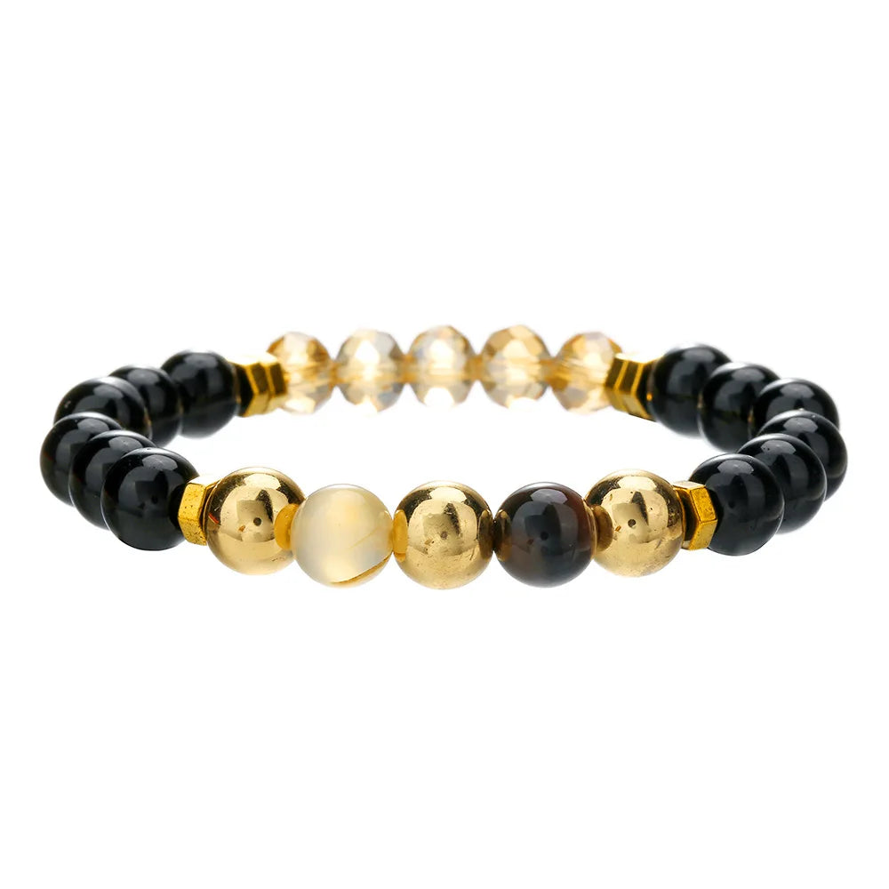 Meetvii Handmade 8mm Onyx Natrual Stone Beaded Bracelets for Women Men Hematite Healing Braslet Cadeau Homme Leisure Jewelry
