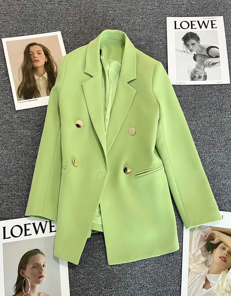 Autumn Blazer Elegant Women's Jacket Chic Casual Double Breasted Suit Korean Winter Fashion Coats Slim Fit Office Lady Outwear
