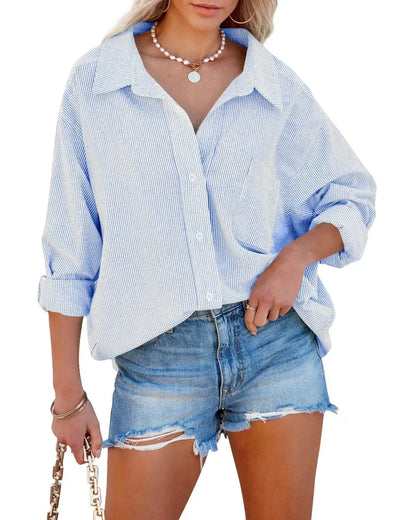 Women's Button Down Shirts 2025 Business Casual Striped Long Sleeve Blouse Spring Collared Office Work Tops