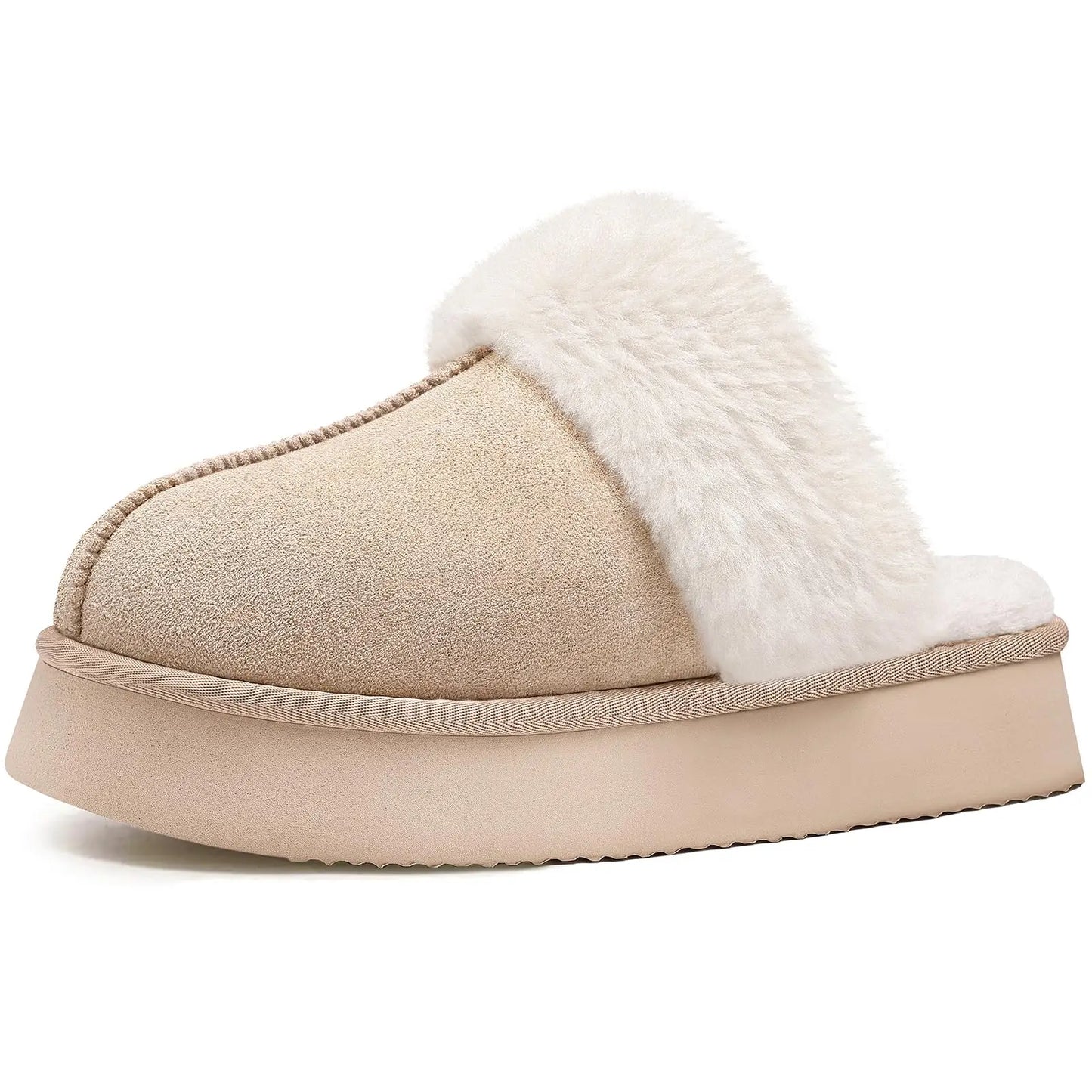 Litfun Fuzzy Platform Slippers For Women Winter Warm House Shoes With Memory Foam Outdoor Anti-Slip Fashion Fur Fluffy Slippers