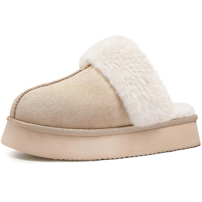 Litfun Fuzzy Platform Slippers For Women Winter Warm House Shoes With Memory Foam Outdoor Anti-Slip Fashion Fur Fluffy Slippers