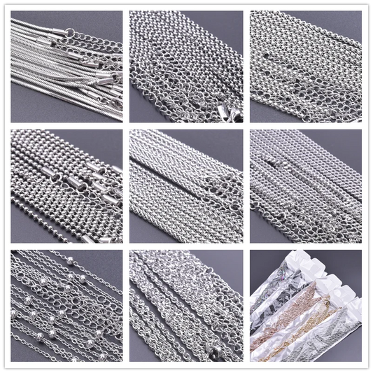1/5/10pcs/Lot Silver Color Snake/Beads Chain Necklace Stainless Steel Chains For Women Men Accessories DIY Jewelry Making Choker