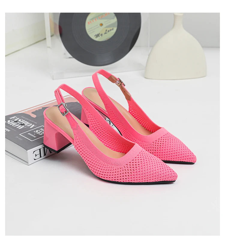 Summer Women's High Heel Sandals Knitted Small Hole Breathable Shoes 2025 New Style (6cm High)