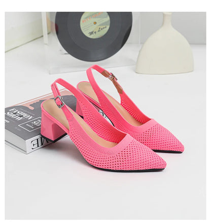 Summer Women's High Heel Sandals Knitted Small Hole Breathable Shoes 2025 New Style (6cm High)