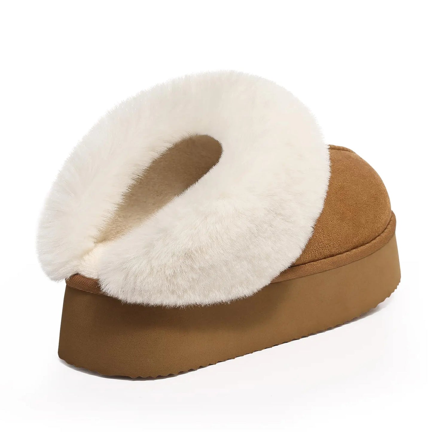 Litfun Fuzzy Platform Slippers For Women Winter Warm House Shoes With Memory Foam Outdoor Anti-Slip Fashion Fur Fluffy Slippers