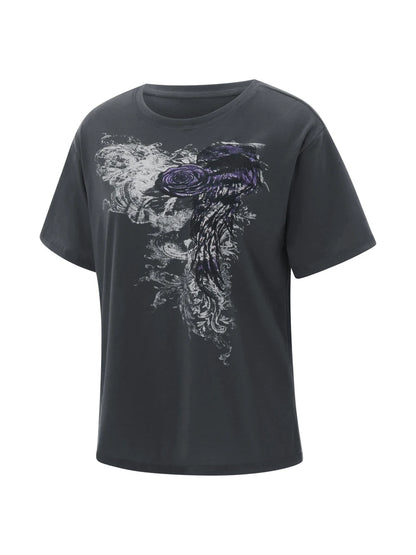 Women s Loose Gothic Tops Retro Graphic Print Short Sleeve Round-Neck Grunge Shirts for Summer Spring