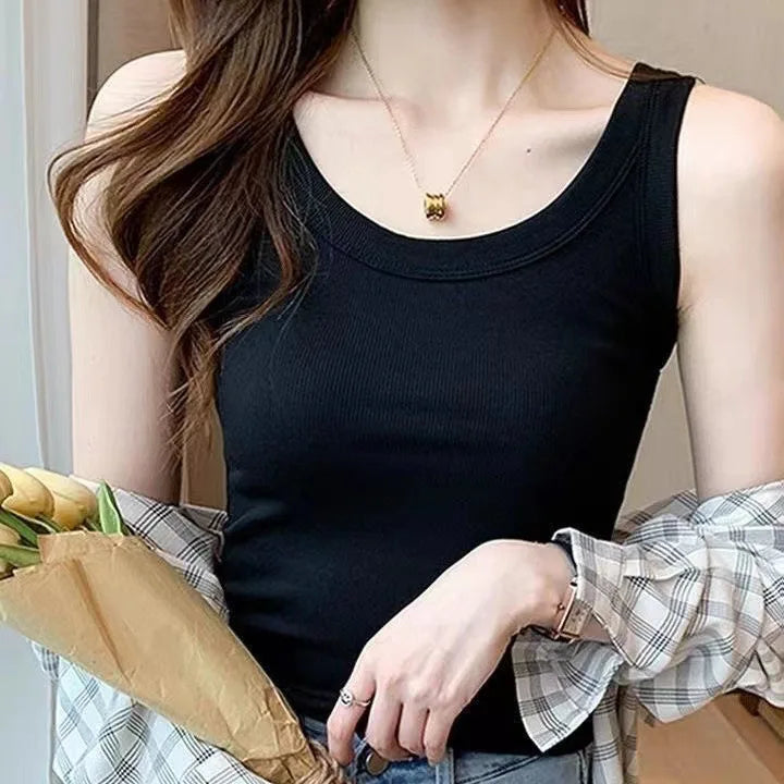 Women's Basic Ribbed Knitted Tank Top Solid Color Elastic Comfortable Sleeveless Camisole Summer Casual Green/Blue Soft Tees