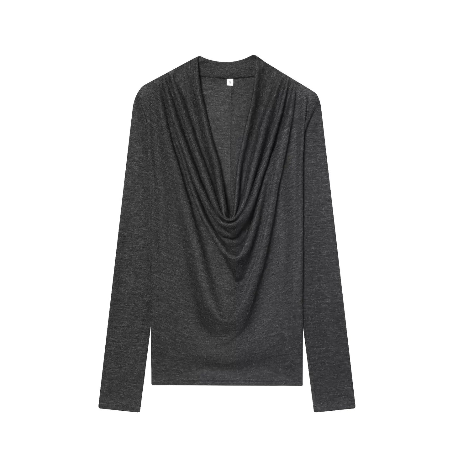BSAY Knitted T-shirt Women Fashion Autumn Winter Tee Pullover Top Chic Female Long Sleeved draped neckline T-Shirts Mjuer