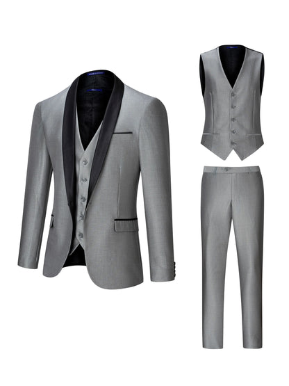 New Men's 3 Pieces Suit Formal Business Notch Lapel Slim Fit Tuxedos Best Man Blazer For Wedding(Blazer+Vest+Pants)