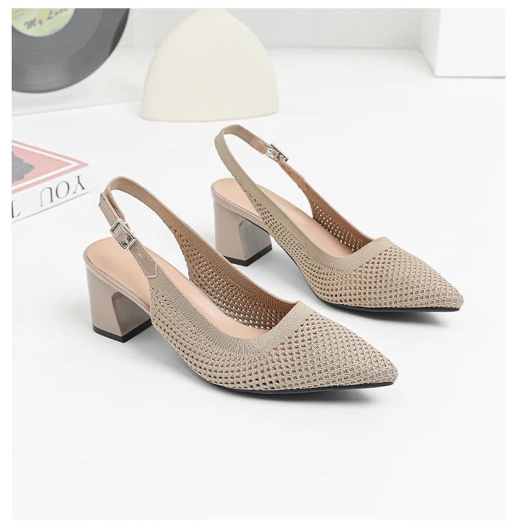 Summer Women's High Heel Sandals Knitted Small Hole Breathable Shoes 2025 New Style (6cm High)