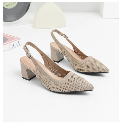 Summer Women's High Heel Sandals Knitted Small Hole Breathable Shoes 2025 New Style (6cm High)