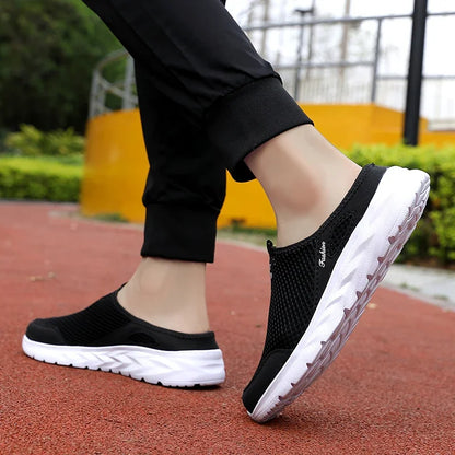 YRZL Mens Half Slippers Summer Breathable Mesh Mens Shoes Outdoor Casual Walking Shoes Large Flat Light Mesh Slippers Sandals