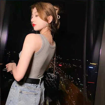 Women's Basic Ribbed Knitted Tank Top Solid Color Elastic Comfortable Sleeveless Camisole Summer Casual Green/Blue Soft Tees