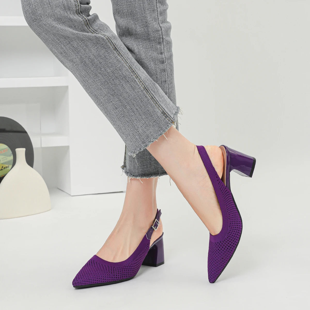 Summer Women's High Heel Sandals Knitted Small Hole Breathable Shoes 2025 New Style (6cm High)