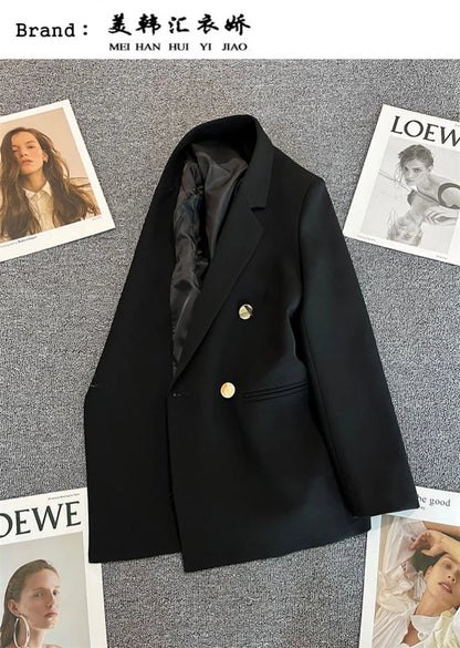 Autumn Blazer Elegant Women's Jacket Chic Casual Double Breasted Suit Korean Winter Fashion Coats Slim Fit Office Lady Outwear