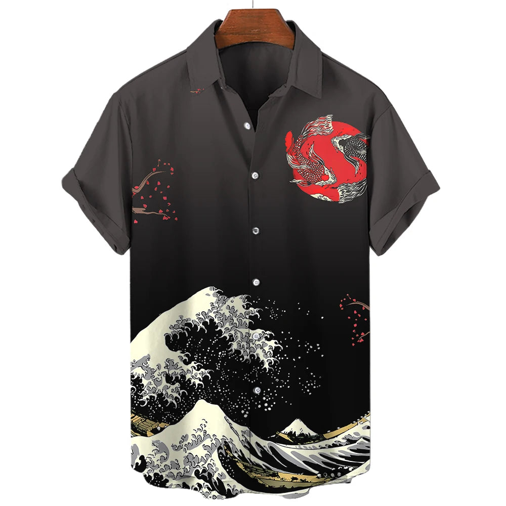 Casual Hawaiian Shirt Man Japanese Bushido 3d Pattern Shirt Men's Shirts Cartoon Animal Cat 3d Printing Men's Shirt Men Clothing