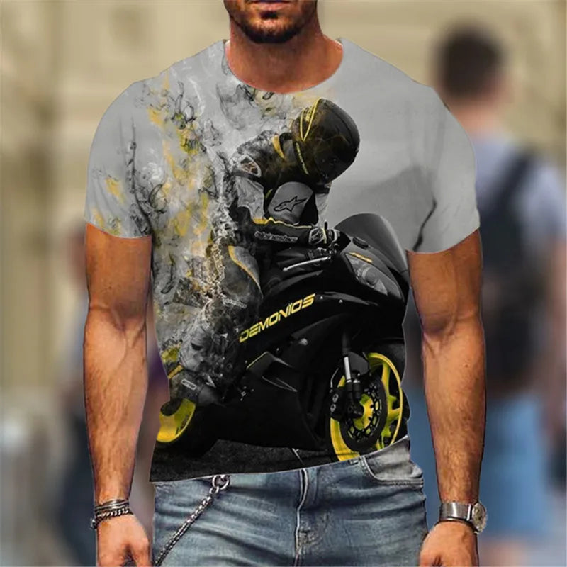Fashion Street Motorcycle Men T-Shirts Hot Selling Locomotive Pattern 3D Printed Short Sleeve Tees Moto & Biker Hip Hop Man Tops