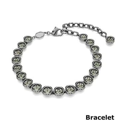 Original 2026 New Black Crystal Geometry Necklace Fine Jewelry Set Open Ring Necklace Earring Charms Black Jewelry for Women